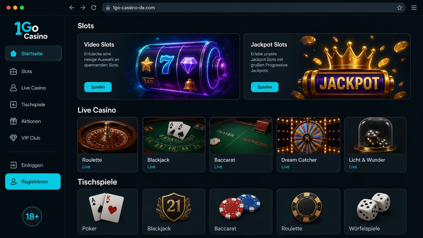 Spielautomaten und Casino-Spiele bei 1GO